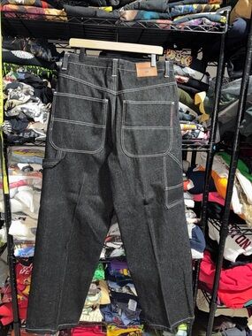 Vintage Y2K NWOT Phat Farm Black Hip Hop Baggy Carpenter Jeans Size 36x32